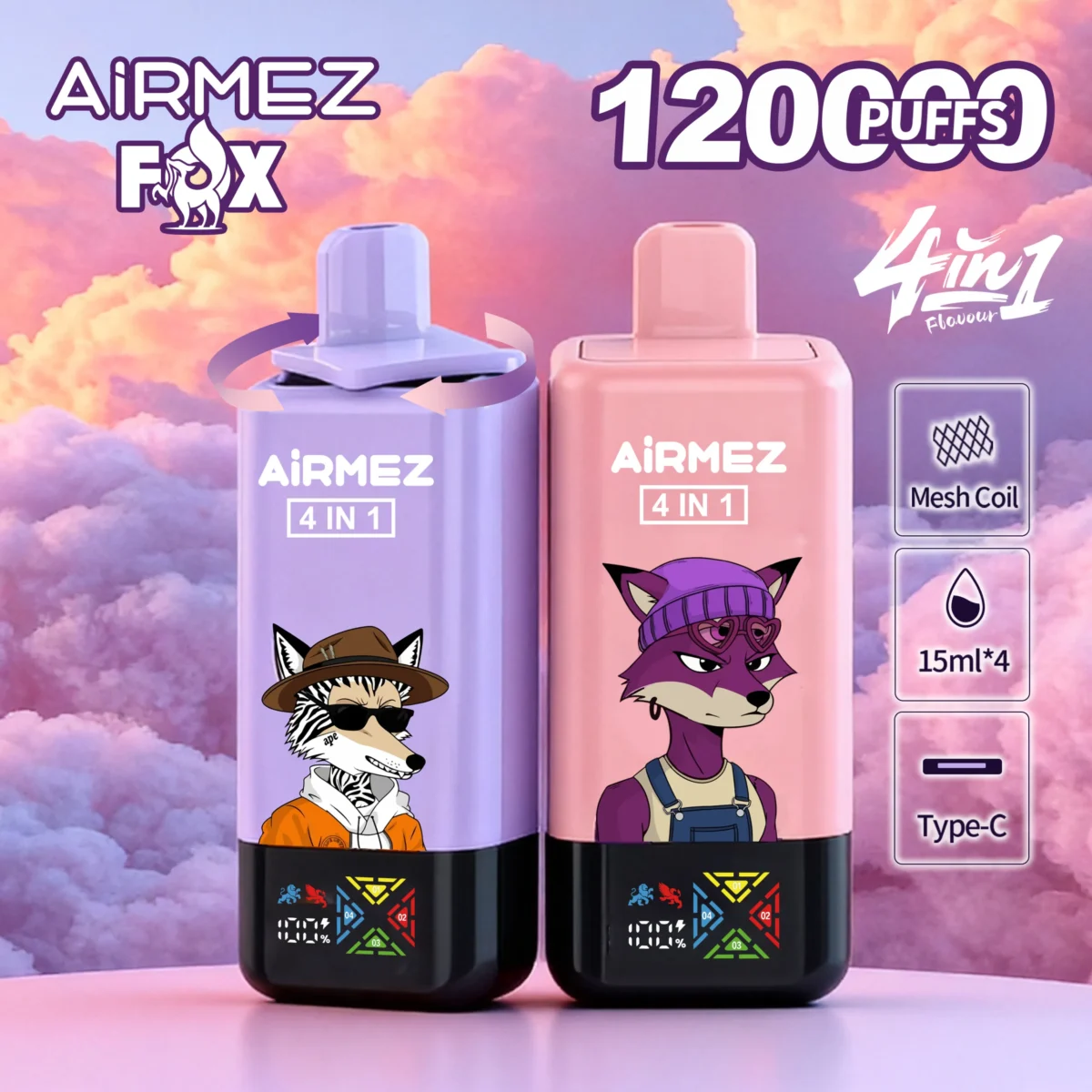 Airmez Fox 4-in-1 120K – elektronická cigareta se čtyřmi příchutěmi